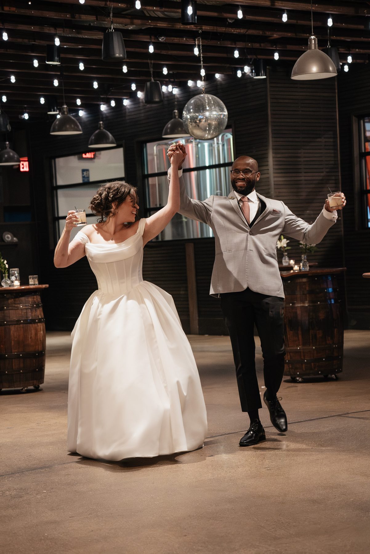 Pary and Edward's grand entrance, drinks raised